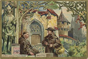 Historic Monastery Stampe: Gothic, monks in front of a monastery