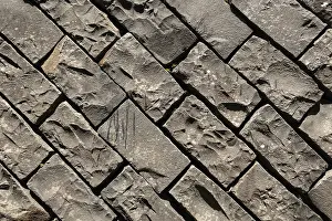 Glazed Tile Backgrounds Stampe: Gray brick wall with rough texture background