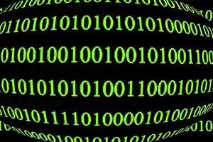 Green Binary Code Stampe: Green binary code on a black background in spherical form