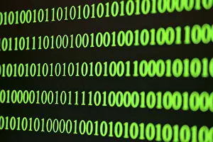 Single Colored Background Design Stampe: Green binary code in ordered rows on a dark background