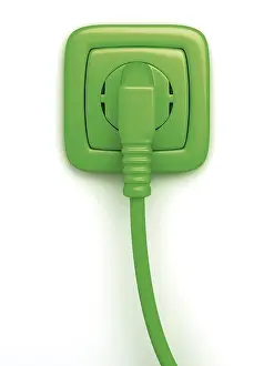 Green Power Supply Stampe: Green socket or power point with plug