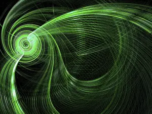 Arte Digitale Stampe: Tecnologia verde, sfondo hi-tech o di fantascienza - immagine generata da computer astratta