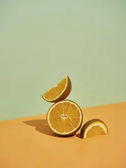 Halved Fruit Photography Stampe: Half orange, slice and segment in modern composition