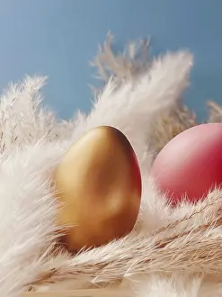 Symbolic Easter Picture Stampe: Happy Easter. Colourful painted easter eggs on rustic background