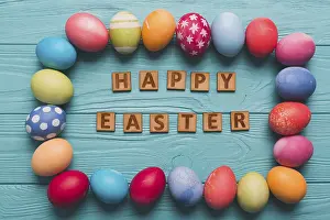 Christian Easter Traditions Stampe: Happy easter writing egg border
