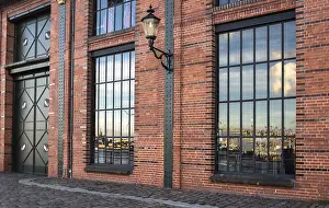 Northern Germany Architecture Stampe: Harbour reflection in the window
