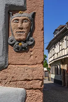 Lower Franconia Bavaria Architecture Stampe: Head of a devil on a sandstone facade