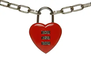 Symbolic Heart Shape Stampe: Heart lock with numeric code, symbolic image for finding a partner
