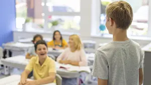 Education Concept Image Stampe: High angle boy presenting class