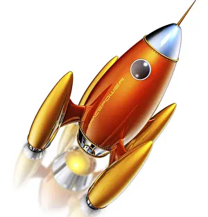 New Year Celebration Symbol Stampe: high resolution 3D rendering of a rocket
