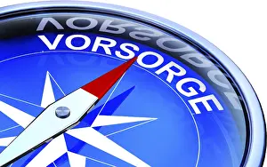 High Resolution Rendering Stampe: high resolution rendering of a compass with a german icon for precaution