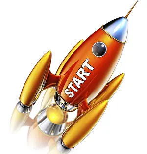 Air Traffic Control Technology Stampe: High resolution rendering of a rocket with a start icon