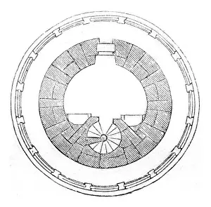 Vintage Tower Illustration Stampe: Horizontal section in the upper tower
