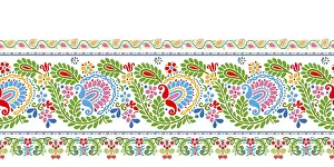 Red And White Ornamentation Stampe: Hungarian vector embroidery pattern for borders