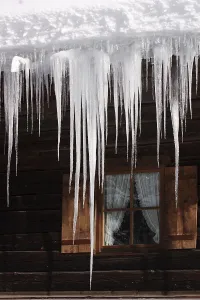Europe Winter Landscape Photography Stampe: Icicles in front of a window