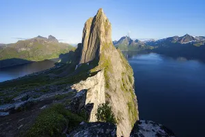 Steep Cliff Landscape Stampe: Iconic mountain Segla with steeply sloping cliffs