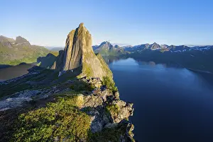 Evening Light Norway Stampe: Iconic mountain Segla with steeply sloping cliffs