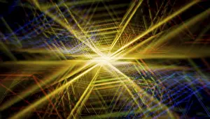 Dynamic Abstract Composition Stampe: This image features a 3D render of dazzling