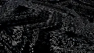 Black And White Design Stampe: This image features a dramatic 3D render of dynamic bursts