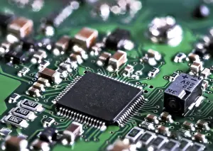 Computer Motherboard Stampe: Integrated circuit with a processor chip on computer mainboard