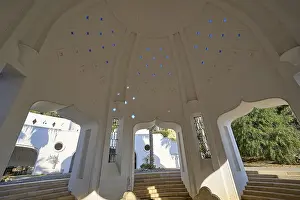 Kallithea Thermal Baths Stampe: Interior of a dome-shaped structure with blue light patterns and step-like elements