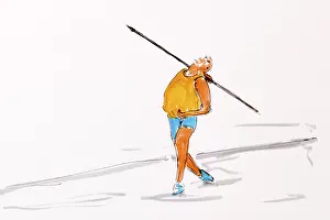 Artist Gerhard Kraus Stampe: Javelin thrower during casting