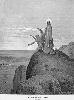 Christian Religion Illustration Stampe: Jesus is tempted by the devil, Matthew