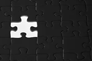 Missing Puzzle Piece Stampe: Jigsaw puzzle in backlight, one piece missing