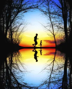 Recreational Activity Outdoor Stampe: Jogging at Sunset