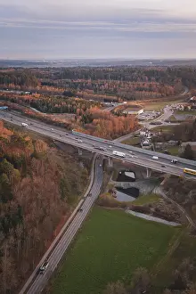 Long Distance Traffic Germany Stampe: Junction of roads surrounded by forests
