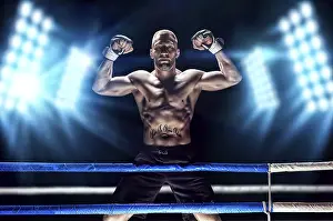 Martial Arts Concept Stampe: Kickboxer posing in the ring