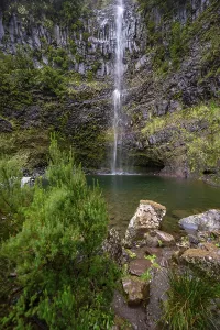 Upper Risco Waterfall Portugal Stampe: Lagoa do Vento with Upper Risco Waterfall