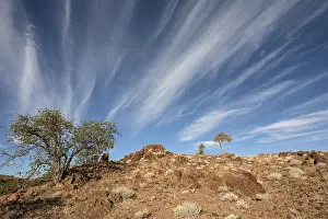 Namibia Rock Formations Stampe: Landscape with trees and clouds