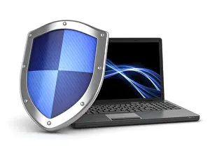 No People In The Background Stampe: Laptop and shield, This is a computer generated and 3d rendered image