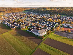 Agricultural Landscape Photography Germany Stampe: Large-scale view of a village bordering fields