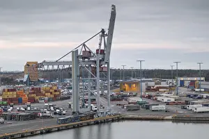 Uninhabited Harbour Stampe: Loading crane, port facility, container loading