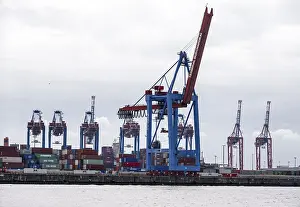 Hamburg Container Terminal Stampe: Loading cranes and stacks of containers