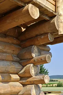 Deserted Timber Building Stampe: Detail of a log cabin