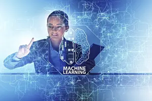 Artificial Intelligence Symbol Stampe: Machine learning concept as modern technology