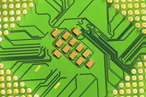 Macro Electronic Components Stampe: Macro Close up of microchips and pins on Main CPU PC processor circuit board
