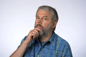 Pensive Man Stampe: Man, 55 years in studio, thinking, brooding