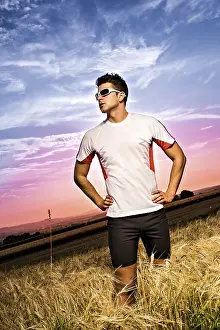 Athletic Man Stampe: Man jogging through the fields