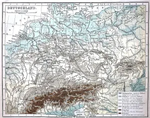 Central Europe Historical Maps Stampe: Map with elevation data from Germany