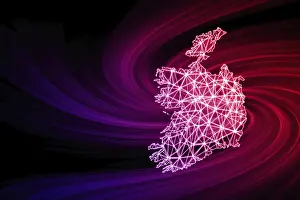 Stampe di Mappa d'Irlanda, mappa a rete poligonale linea, mappa moderna Mappa Stampe: Mappa d'Irlanda, mappa a rete poligonale con linea.