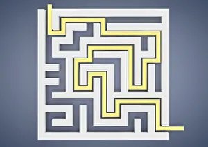Success Symbol Picture Stampe: Maze, labyrinth with the solution