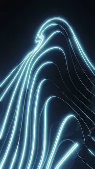 Modern Illustration Style Stampe: Mesmerizing neon lines create a dynamic abstract wave pattern