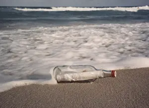 Message In A Bottle Stampe: Message in a bottle at the beach