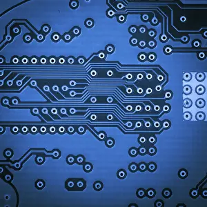 Printed Circuit Board Image Stampe: Microchip close up background for technology design