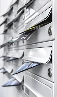 Shallow Depth Of Field Photography Stampe: Modern mailboxes filled of leaflets