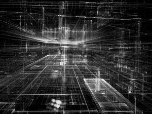 Modern Technology Background Stampe: Modern technology background with light effects - abstract computer-generated image